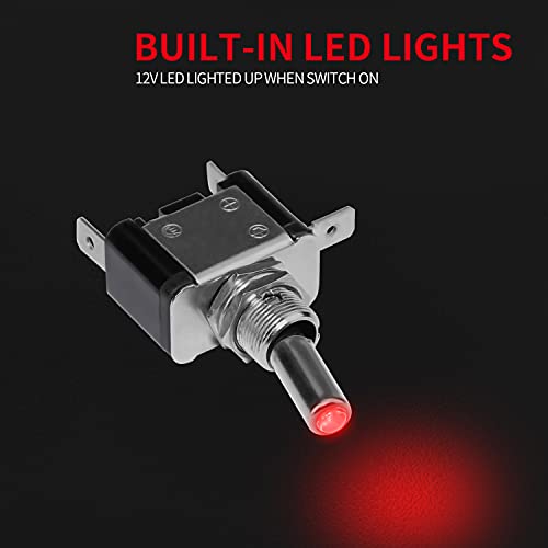 Daiertek Red 12V Led Lighted Toggle Switch With Aircraft Guard Safety Flip Cover 12 Volt Dc 20A Heavy Duty Covered Illuminated Lit For Racing Auto Car Atv Utv Golf Cart -2Pack #TOP1