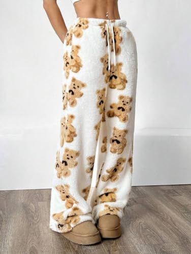 ZAFUL Women's Fuzzy Plush Pajama Pants Drawstring Elastic Waist Wide Leg Teddy Pj Bottoms Lounge Pants2