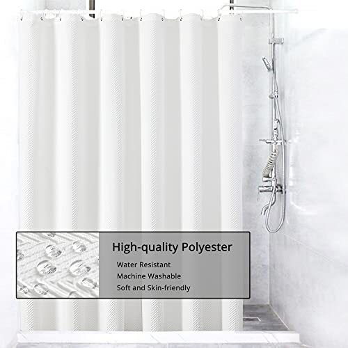 Sunmeg White Shower Curtain, Waterproof Fabric Shower Curtain For Bathroom, Simple Hotel Luxury Textured White Cloth Bathroom Shower Curtain Set With Hooks (Twill-White, 72 X 72) #TOP1