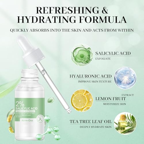 2% Salicylic Acid Serum for Face with Hyaluronic Acid, Hydrating Serum for Face, Moisturizing Face Serum, Daily Face Moisturizer for All Skin Types, 30 ml / 1 fl oz - Image 3