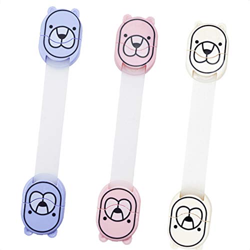 4pcs Child Proof Locks for Cabinet Doors - Childproofing Adjustable Multi Use Straps Latches for Drawers, Fridge, Dishwasher, Toilet Seat, Cupboard, Closet, Oven, Adhesive No Drilling (White)