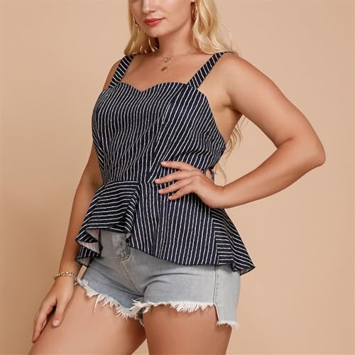 Débardeur à rayures femmes grande taille à ourlet volanté chic