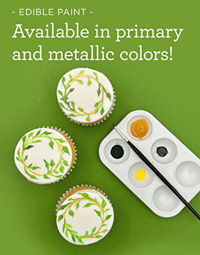 Bundle - Satin Ice White 2 Pound, Vanilla, Fondant + Metallic Edible Paint Kit + Primary Edible Paint Kit #TOP6