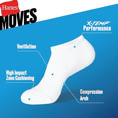 Hanes Men's No Show Socks Pack, 4-Pair Pack, Moves Impact Zone Men's X-Temp Moisture Wicking Athletic Sock by Hanes - Used condition - Image 2