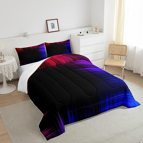Image of Feelyou Red and Blue Striped Comforter Twin Size for Boys Girls, Ombre Gradient Lines Comforter Set Geometric Artistic Smear Bedding Set Gradient Lines Duvet Set Breathable Bed Set 2Pcs
