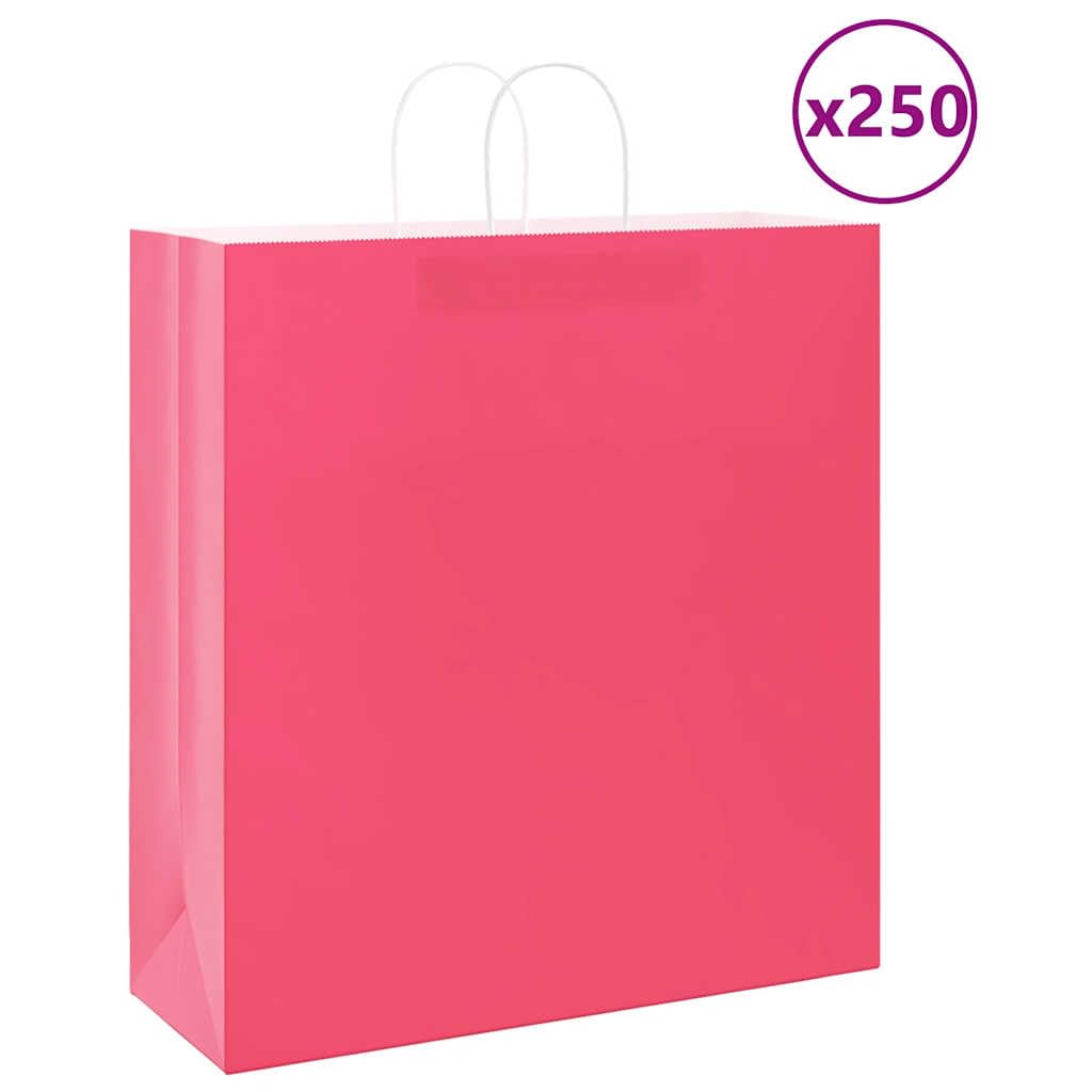 QUAHEAS Bolsas de papel rosa con asas de cuerda de papel, 45 x 17 x 48 cm, papel de estraza 250 unidades, bolsas de regalo, bolsas de fiesta con cordón, para cumpleaños, bodas, Navidad, Pascua