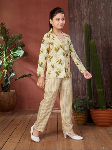 Image of Aarika Girls Lemon Colour Floral Print Cotton Co-ord Set