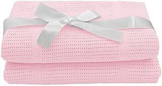 Noble & Brite Cotton Cellular Baby Blanket Twin Pack, Pink, Blue, and White  Cellular Blanket For Newborn Baby  Soft and Lightweight  For Baby Cot / Pram / Moses Basket / Travel (90 x 60cm, Pink)