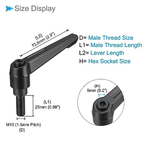 Image of Clamping Lever Handles, M10 x 25mm Male Thread, Adjustable Quick Release Locking Rotating Bolt Knobs Black - (Applications: for Lathe Machinery), 2-Pieces