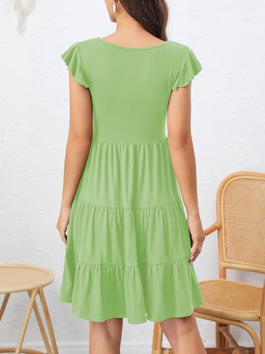 Image of Lamilus Summer Dresses for Women 2026 Ruffle Sleeve V Neck Non-See Through Tiered Babydoll Mini Dress Graduation Beach