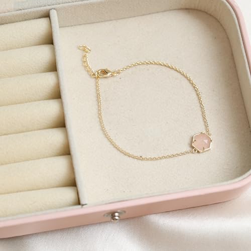 Gempires Gemstone Bracelet with Hexagon Shape Gemstone Suspended with 7 + 1 inch Chain, 14k Gold Plated, Hypoallergenic and Safe Jewelry4
