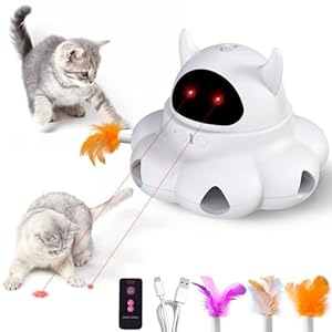 Cat Toys Interactive Feather Automatic Laser Puzzle Kitten Toy for Indoor,Rechargeable,White