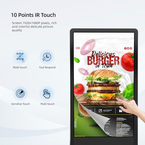 Image of 32 /43 /55 /65 Inch Digital Signage Display, LCD Screen Advertising Display Kiosk Interactive Totem Floor Standing Auto AD Player with USB /HDMI /WiFi Android OS (65'' Touch Screen)