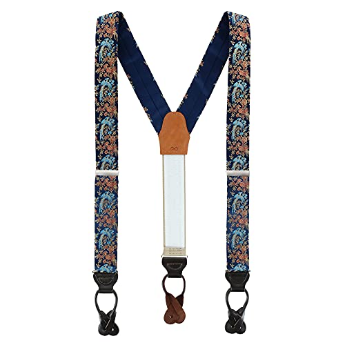 Trafalgar Men's Birds of Prosperity Silk Button End Braces (Suspenders), Navy