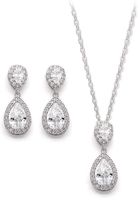 UDYLGOON UDORA Teardrop Cubic Zirconia Drop Earrings Necklace Bridal Jewelry Sets Wedding Prom Gifts For Bridesmaid