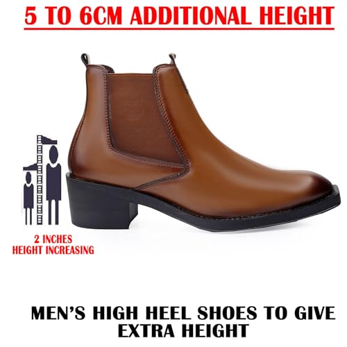 Image of Men's 2 Inch Heel Height Increasing Faux Leather Material With Casual Formal Slipon Chelsea Boot.
