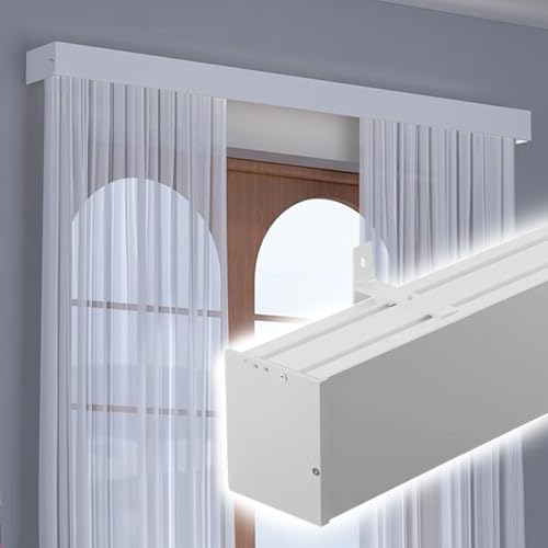 Barra de cortina con riel de pared y cubierta de casete para salón, cenefa de 1 m