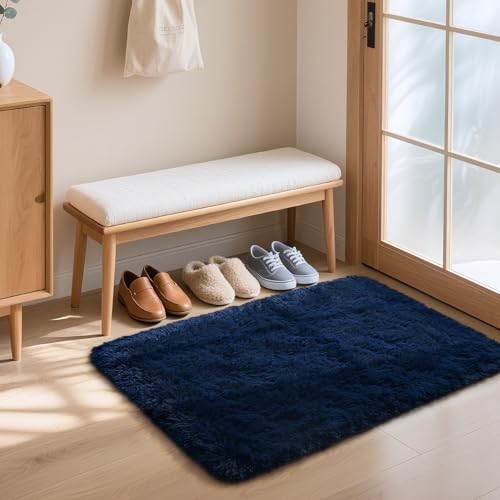 HOMORE Small Rugs for Bedroom 2x3 Feet Blue Rug for Bedroom Bedside Soft Fluffy Area Rugs for Desk Indoor Entrance Door Mat, Small Runner Rugs and Carpets for Dorm Nursery, Navy Blue