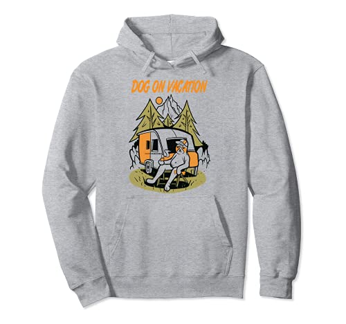 Relax dog on vacation, caravan dog camping FUN outfit Pullover Hoodie, Grey, S