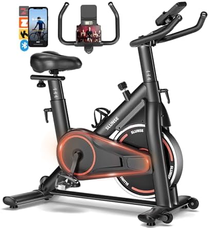 Exercise Bike, SLUNSE Brake Pad Stationary Bike for Home with App...