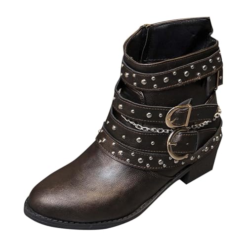 Bottes mi-mollet marron avec chaîne et boucle cool style d'automne talon bas femme 40 EU