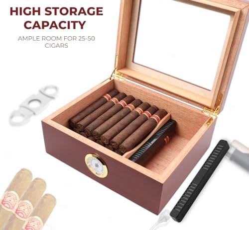 Image of Mantello Cigars 25-50 Cigar Desktop Humidor Humidifier Royale Glasstop