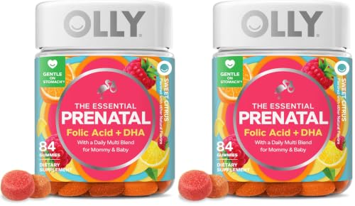 Image of OLLY Prenatal Multivitamin Gummy, Daily Multi Blend for Mommy & Baby, Folic Acid, Omega 3 DHA, Vitamins A & D, Sweet Citrus Flavored, 42 Day Supply, 84 Count (Pack of 2)