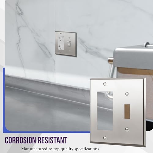 Image of ENERLITES Combination Toggle and Decorator Switch Metal Wall Plate, Stainless Steel 201, Corrosion Resistant, Size 2-Gang 4.50 inch x 4.57 inch, 771131-PC, Polished Chrome, Silver