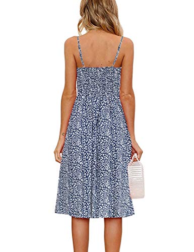 Image of FANCYINN Womens Tie Front Button Down A-Line Dresses Summer Spaghetti Strap Midi Dress Floral Prints