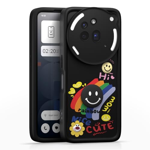 Image of Pikkme Back Cover for Nothing Phone 3a Pro 5G | Soft Silicone| Cute Rainbow Smile & 3D Cartoon Flower Design | Shockproof Raised Camera Protection Bumper Case (Black)