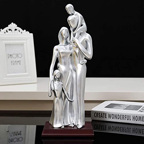 Estatua familiar de 4 piezas en resina decorativa plateada miniatura 3