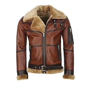 Hollert Heren lamsvacht jas B16 Model 5 Kastanje/Cappuccino Sylvester Style winterjas 100% Merino bontjas leren jas