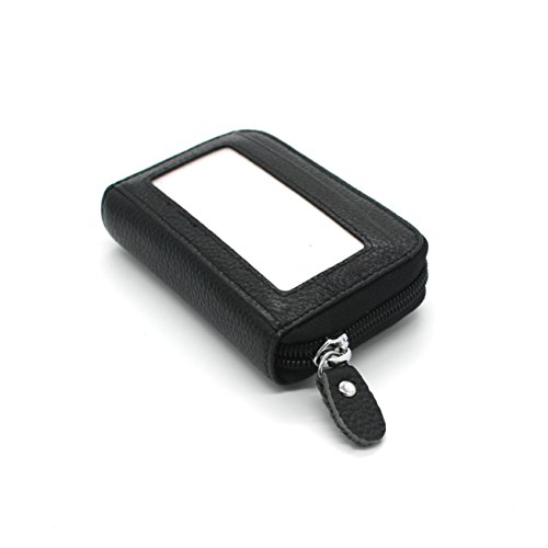 Porta Carte di Credito in Vera Pelle. Portafoglio di Blocco RFID. (Nero)