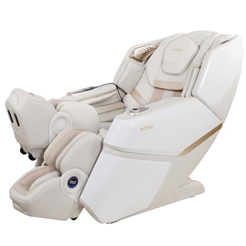 ROTAI 4D Full Body Massage Chair Foot Massager,Zero Gravity Massage Chair with Heat Moving Legrest,Yoga Stretch Sport Massage Chair for Home Office Building and Care Home(White)