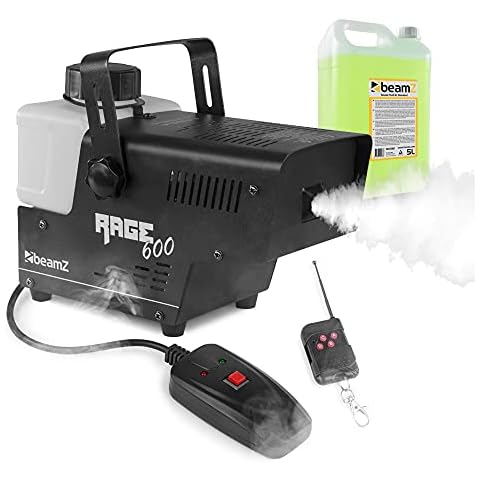 beamz RAGE600 Smoke Machine Set - 600W Halloween Fogger with Wired & Wireless Remote Controls and 5L Fluid Cover