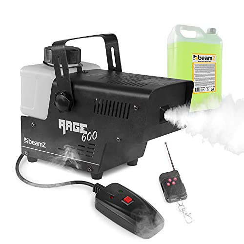 beamz RAGE600 Smoke Machine Set - 600W Halloween Fogger with Wired & Wireless Remote Controls and 5L Fluid for Home Parties, Disco & Lighting Effects