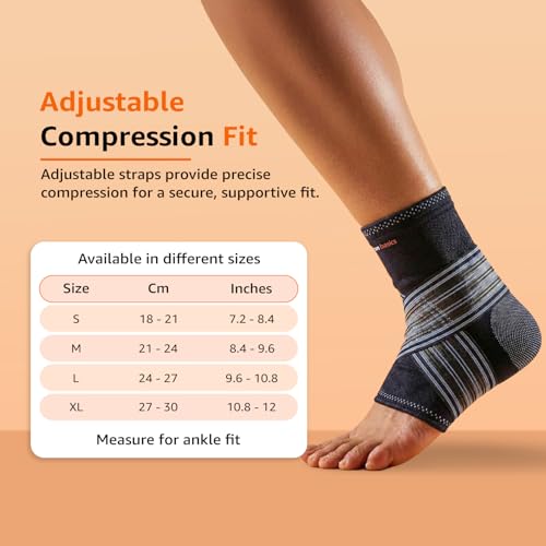 Image of Amazon Basics Premium Ankle Support | Adjustable Compression for Daily Comfort | Breathable Fabric | Padded Design for Stability | Unisex | Large