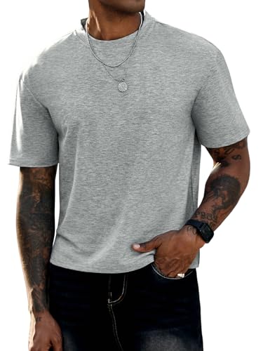 Vssjavun Mens Boxy Cropped T Shirt Short Sleeve Drop Shoulder Oversized Tee Gym Pump Cover Grey
