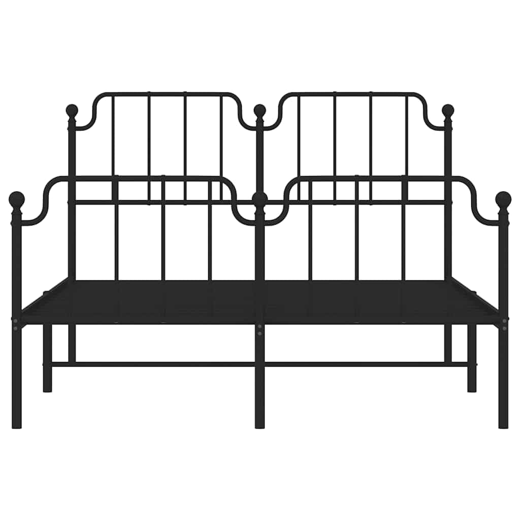 Black Metal Bed Frame 135x190cm with Slats and Underbed Storage | Heavy-duty steel platform requires no box spring, offering stable support for bedrooms and guest rooms.
