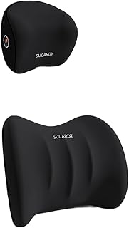 シートクッション 長距離運転 人間工学 ぽわぽわ リラックス ヒーリング ヘッドレスト 低反発クッション 腰クッション ネックピロー クッション ランバーサポート (クラシックブラック, お得な頭腰セット)