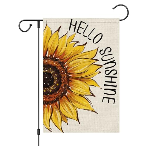 Wodison Hello Sunshine Summer Garden Flag 12x18 Inch Double Sided for Outside Floral Sunflower Seasonal Burlap Yard Outdoor Flag