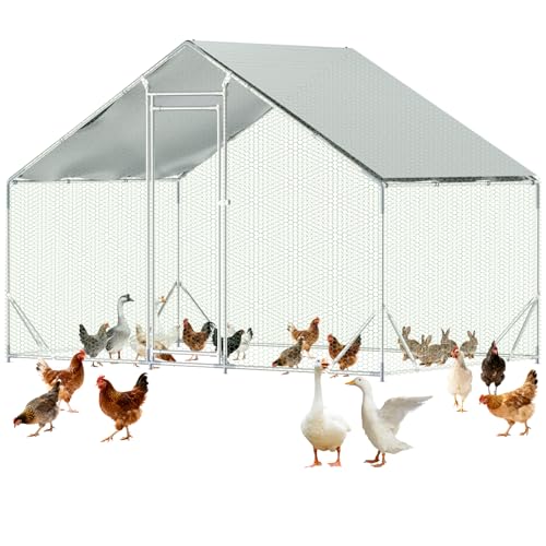 Assark Large Metal Chicken Coop,10x6.5 FT Walk in Chicken Runs with Cover for 10 Chickens,Hen House Enclosure with Security Lock, Outdoor Duck Rabbit Cage Poultry Pens for Backyard,Farm,Yard