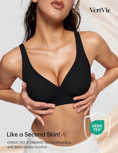 Image of Vertvie Jelly Wireless Bras for Women Push Up Plunge Seamless T-Shirt Bras No Underwire Supportive Full Coverage Bralettes
