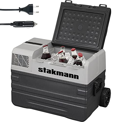 STAKMANN Frigorifero portatile con Compressore 12V 220V, Frigo Congelatore con Ruote, AC-DC 12/24 V, ideale per Auto, Camper, Barca, Viaggi, Picnic, Maniglia Ergonomica e Manici Laterali (42 Litri)