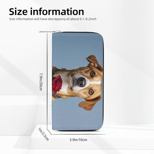 Pu Leather Wallet For Women Girl, Zip Around Credit Card Holder Dog Holding A Rose Long Wallet Clutch Purse Waterproof Travel Handbag3