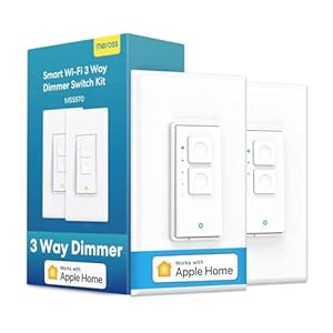 meross 3 Way Smart Dimmer Switch Kit, 3 Way Dimmable Smart Switch Supports Apple Home, Alexa, Google Assistant & SmartThings, 2.4GHz Wi-Fi Light Switch, Neutral Wire Required, Remote Control Schedule