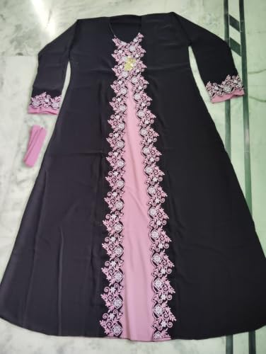 Image of Women's Black & Pink Embroidered Abaya JAKET Dress