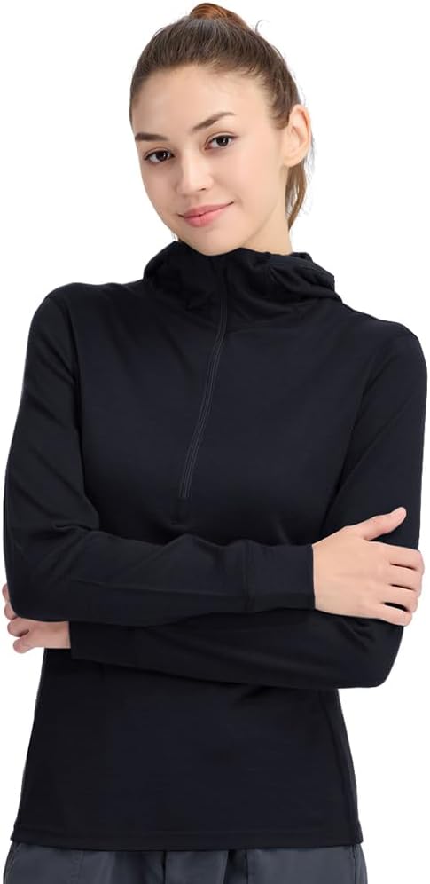 Women’s Zip Up Hoodie - 100% Merino Wool Soft Lightweight Workout Sweatshirts Zip Up Jacket for Gym Yoga Hiking
