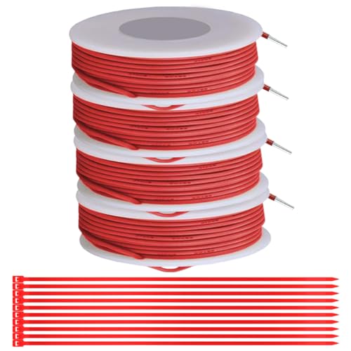 MKBKLLJY Red 20 Gauge Solid Wire 300V PVC Electrical Wire 20AWG Insulation Tinned Coated Copper Wire Hook Up Wire 5m/16.4ft Each Wire Assortment with Cable Ties for Electronics DIY