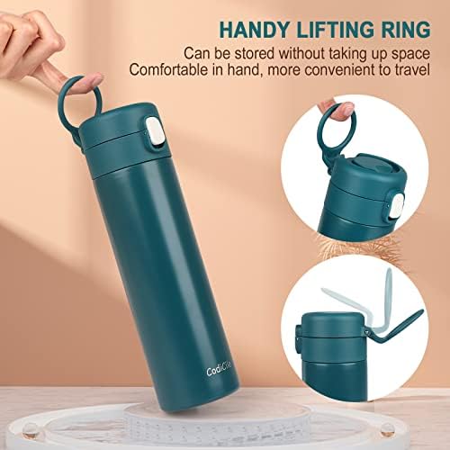 CodiCile Travel Mug,Carryig Handle Coffee Travel Mug with BPA-Free Easy-Clean Lid,Leakproof Insulated Coffee Cup Reusable Coffee Flask for Hot and Cold Drinks (Dark Green 500ml)